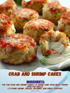 crab and shrimp cakes on a white plate