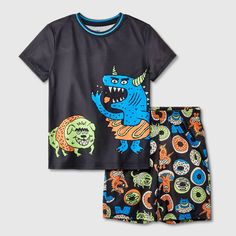 Your child will love catching up on some z's in sweet style with this Short-Sleeve Crew Pajama Set from Cat & Jack™. This pajama set includes a short-sleeve crewneck tee and pull-on pajama shorts, both featuring a fun print and both crafted from 100% recycled polyester knit fabric for all-night comfort. Best of all, the pajama shorts are designed with a full elastic waistband to offer them a secure fit. Cat & Jack™: Designed for all children so you can trust it's made for yours. Kids Clothes Boys, Sleep Shorts, Pajama Robe, Fabric Tape, Print Pajamas, Sweet Style, Long Sleeve Pyjamas, Pajama Shorts, Cat & Jack