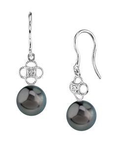 Tahitian South Sea Pearl & Diamond Lacy Earrings Elegant Tahitian Pearl Earrings Gift, Elegant Tahitian Pearl Earrings For Anniversary, Classic Tahitian Pearl Drop Earrings, Elegant Tahitian Pearl Round Earrings, Elegant Round Tahitian Pearl Earrings, Elegant White Gold Tahitian Pearl Earrings, Elegant Tahitian Pearl Earrings For Formal Occasions, Anniversary Tahitian Pearl Drop Earrings, Tahitian Pearl Earrings In White Gold For Anniversary