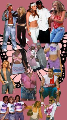 the collage shows many different types of people in various outfits and colors, including one woman