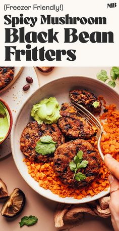 a person holding a fork in a bowl of black bean fritters