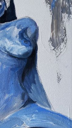 an oil painting of a blue horse's head