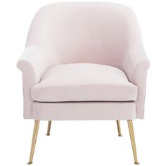 a pink chair with gold legs on a white background