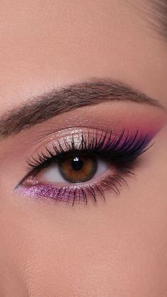 #partyeyemakeup #fashion #girlbeauty Neutral Eye Makeup With A Pop Of Color, Color Smokey Eye Makeup, Colorful Makeup For Brown Eyes, Colorful Bridal Makeup, Make Up Purple Eyes, Purple And Silver Makeup, Eye Makeup For Wedding, Color Smokey Eye, Fashion Makeup Looks