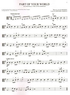 sheet music with the words part of your world