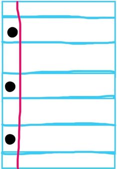 a blue and red striped paper with black dots on the bottom, next to an orange line