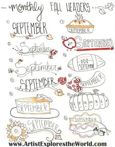 an art project for the month of october with handwritten lettering and pictures on it