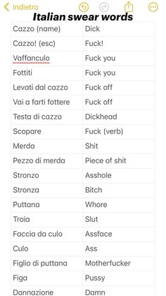 the italian word list is shown in this screenshote, which shows different words