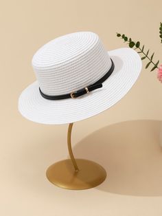 White Boho Collar  Paper Colorblock Straw Hat Embellished   Women Accessories Straw Bag Diy, Rope Sewing, White Fedora, Diy Crafts Room Decor, Diy Bag, Straw Hat, Hat Fashion, Panama Hat