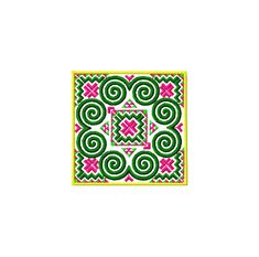 an image of a square design with swirls and squares in green, pink and yellow