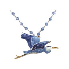 Great Blue Heron Crystal Necklace | Available at Bamboo Jewelry Online for $70! Bamboo Jewelry, Wildlife Home Decor, Cloisonne Jewelry, Womens Jewellery, Great Blue Heron, Kay Jewelry, Silver Jewellery Online, Necklace Clasps, Turkish Jewelry