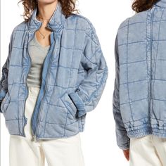 Very Comfy Oversized Jacket. Heavy Sweatshirt Material. Neutral Light Blue Color - Goes With Anything! Blue Quilted Jacket Outfit, School College Outfits, Quilted Jacket Outfit, Dolman Jacket, Blue Quilted Jacket, Cosplay Clothes, My Clothing Style, Wife Christmas, Quilt Jacket