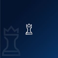 a white chess piece with a crown on it's head next to a blue background