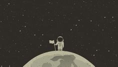 an astronaut sitting on top of the moon holding a white flag and looking at the stars in the sky