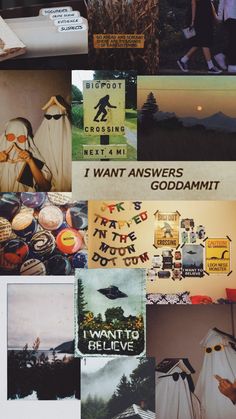 collage of images with words and pictures on them that say i want answers godadmit