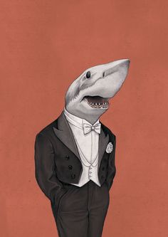 a shark dressed in a tuxedo and bow tie with the words indeed written on it