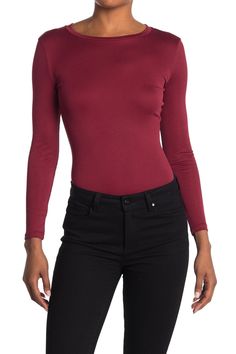 A ribbed crew neck bodysuit is the perfect layering option for a sleek, trendy look. Fit: this style fits true to size. Crew neck. Long sleeves. Snap gusset closure. Solid. Knit construction. Approx. 30” length (size S). Imported Casual Bodysuit For Layering, Casual Solid Bodysuit For Layering, Fitted Casual Bodysuit For Layering, Ribbed Stretch Bodysuit For Fall, Winter Workwear Stretch Bodysuit, Stretch Bodysuit For Workwear In Fall, Turtleneck Bodysuit For Workwear In Fall, Fall Turtleneck Bodysuit For Workwear, Fall Workwear Turtleneck Bodysuit