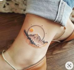 Fine Line Bracelet Tattoo, Hiking Tattoos For Women, Ankle Bracelet Tattoos, Small Mountain Tattoo, Pine Tattoo, Bracelet Tattoos, Cowgirl Tattoos, Ankle Bracelet Tattoo, Bracelet Tattoo