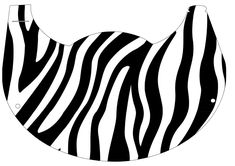 a black and white image of a beard with zebra stripes on the front, in an oval shape