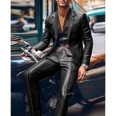 Category:Suits; Embellishment:Pocket; Season:Spring, Fall, Winter, Summer; Fabric:PU Leather; Style:Casual; Includes:Pants,Jacket; Occasion:Party; Fit Type:Tailored Fit; Jacket Buttons:Single Breasted Two-buttons; Jacket Pockets:Straight Flapped; Pattern:Solid Colored; Neckline:Notch; Listing Date:10/13/2023; Production mode:External procurement; Pant Length:; Pants Waist:; Shoulder Width:; Sleeve Length:; Bust:; Hips:null; Clothing Length:; Number of Pieces:2 Piece; Design:Classic; Clothing Wai Cheap Suits, Slim Fit Blazer, Biker Outfit, Clothing Factory, Pu Leather Jacket, Prom Suits, Party Suits, Slim Fit Blazers, Elegant Man