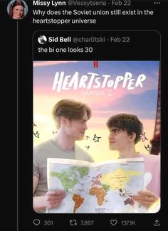 two people looking at a map with the words heartstopper in front of them