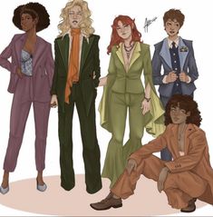 an image of four people that are in different outfits and the words words can't explain how much i love this fan art