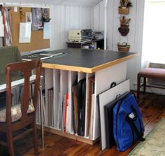 a room with a table and chairs in it