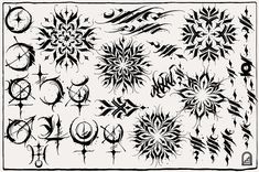 an old fashioned tattoo design with many different designs