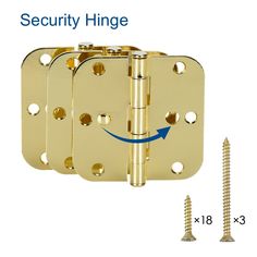 the brass plated door hinge is shown with an arrow pointing up to it