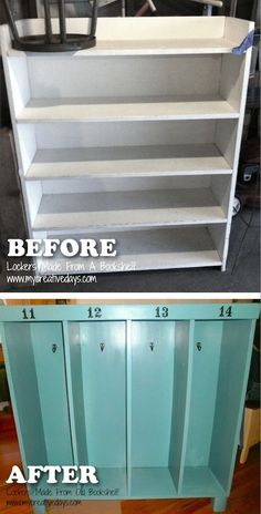 the before and after pictures of an old bookcase