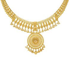 Indulge in lustrous glow of opulence with this 22k gold necklace and earring set by Virani Jewelers. Each beaded detail, delicately designed in 22k gold, becomes a note in the golden symphony of refined beauty. This Indian gold jewelry set is not just an accessory; it's a Virani Jewelers creation that adorns you with subtle yet impactful elegance, where every detail speaks volumes about your refined taste. Features • 22k yellow gold • Filigree details • Beaded accents Necklace Specifications: • 22k Yellow Gold Bridal Necklace For Festivals, Yellow Temple Jewelry With Filigree, Yellow Filigree Jewelry For Festivals, Traditional Yellow Necklace With Intricate Design, Yellow Gold Filigree Necklace For Festivals, 22k Yellow Gold Bridal Necklace With Filigree, 22k Yellow Gold Filigree Bridal Necklace, Festive 22k Gold Filigree Necklace, Festive Yellow Gold Filigree Necklace