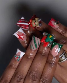 Christmas Nails Duckies, Christmas Duck Nails Ideas, Christmas Nails Shorties, Duck Nails Christmas, Christmas Nails Crazy, Duck Christmas Nails, Christmas Shorties, Christmas Duck Nails, Christmas Junk Nails