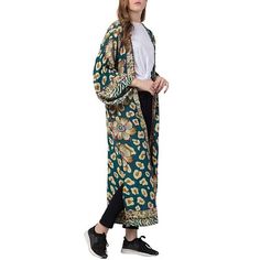 Raj Paityn Thickstitch Embroidered Duster  Add depth and dimension to any look by adding this gorgeous embroidered duster. The dramatic length creates the perfect fit to complement any outfit. Long Printed Spring Outerwear, Printed Long Kimono For Fall, Embroidered Outerwear For Daywear In Fall, Embroidered Outerwear For Fall Daywear, Embroidered Fall Outerwear For Daywear, Long Fall Kimono With Relaxed Fit, Long Relaxed Fit Kimono For Fall, Fall Long Relaxed Fit Kimono, Long Relaxed Fit Fall Kimono