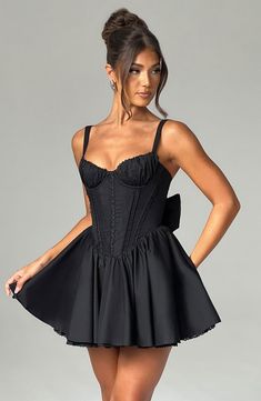 The perfect dress for date nights with the prettiest silhouette, Josie is cut from our premium cotton blend with flirty lace trims to the bust and skirt. With an oversized bow to the back, this flirty design has a boned bodice for the ultimate snatched waist, which is a pretty contrast to the super full skirt. 



Colour: Black.

Premium non-stretch cotton blend fabric.

Fully lined.

Delicate lace trims.

Piping on bodice.

Boning in corset for snatched waist.

Gathered, underwired cups.

Tie b Mini Corset Dress, Dress For Party, Vestido Casual, Mini Dresses Summer, Spaghetti Strap Dresses, Glamorous Evening Gowns, Corset Dress, Flowing Maxi Dress, Deep V Neck