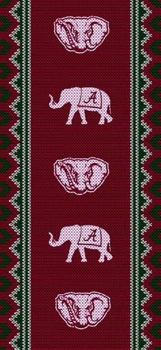 three elephants on a red and green background