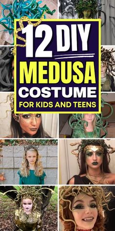 Transform into Medusa with these easy costume ideas. Perfect for Halloween! How To Make Medusa Hair, How To Make A Medusa Headpiece, Toxic Waste Costume, Medusa Wig Diy, Diy Medusa Costume Outfit, Medusa Dress Costume, Easy Medusa Makeup, Easy Medusa Costume, Medusa And Stone Man Costume