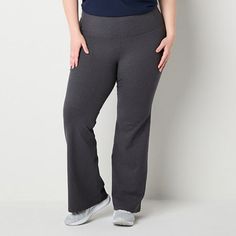 Get into your zen comfortably when wearing this pair of women's plus Xersion EverPerform yoga pants. They're made from interlocking fabric loaded with quick-dry and odor-resistant technology and feature a flat front, a high-rise elastic-drawstring waist and flare legs. Wear yours with a sports bra or a t-shirt.Front Style: Flat FrontClosure Type: Full ElasticFit: Regular FitRise: High RiseFiber Content: 56% Cotton, 37% Polyester, 7% SpandexFabric Description: JerseyInseam: 31 1/2 InLeg Style: Bo Yoga Pant, Drawstring Waist, Yoga Pants, Quick Dry, Sports Bra, High Rise, Yoga, Bra, Grey