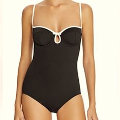 Kate Spade York Black Plage Du Midi One Piece Underwire Swimsuit Nwt Chic Swimwear With Adjustable Straps, Chic Black Underwire Swimwear, Chic Underwire Swimwear For Vacation, Elegant Lined Swimwear For The Beach, Chic Underwire Swimwear For Poolside, Elegant Lined Swimwear For Beach Party, Elegant Black Swimwear For Beach Party, Elegant Underwire Swimwear For Sunbathing, Chic Swimwear With Adjustable Straps For Pool