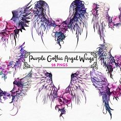 Floral Angel Wings, Fantasy Wings, Purple Gothic, Gothic Angel, Gothic Floral, Divine Beauty