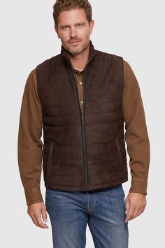 Our sporty and versatile Gavin vest is ready to take on cool-weather days. Made from soft yet durable lamb suede, this quilted leather vest is the perfect pick for fall adventures, from hiking amidst the changing leaves to taking in a Sunday football game. A classic cut with standup collar and full front zip pairs perfectly with your favorite jeans and boots, while four pockets offer space to store your keys and phone. Fall Adventures, Sunday Football, Changing Leaves, Weather Day, Leather Vest, Football Game, Quilted Leather, Favorite Jeans, Jeans And Boots