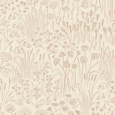 a wallpaper with flowers and grass on the side, in brown ink drawn by hand