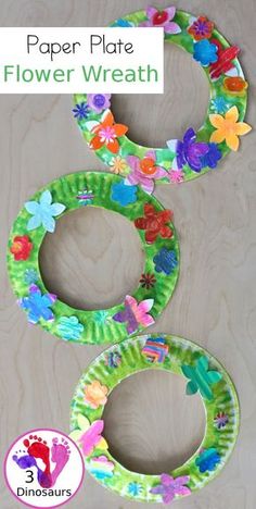 paper plate flower wreath craft for kids to make