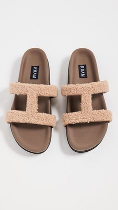 ROAM Fuzzy Cuffs Slides | Shopbop Foam Slides With Rubber Sole And Round Toe, Foam Slides With Round Toe And Rubber Sole, Beige Slides With Textured Footbed And Round Toe, Beige Slides With Cushioned Footbed And Round Toe, Eva Sole, Slides, New Arrivals, High Heels, Cuff