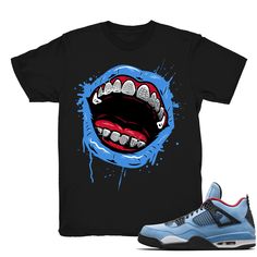 "Air Jordan 4 shirt to match the Retro Jordan 4 Cactus Jack \"Travis Scott\" sneaker release. \"Grillz Drip\" - Shirt Design by Shirts4Sneakers. * Please note that the sneaker DOES NOT come with the t-shirt. [The sneaker is only intended to show the sneaker match] * Please allow 4-5 business days for handling time. * 6.1oz - 100% Pre Shrunk Cotton - Gildan Tee * All shirts are made to order with high-quality direct to garment print. * For sizing please refer to our sizing chart. POSITIVE Feedbac Jordan 4 Cactus Jack, Travis Scott Sneakers, Stem Outfits, Cactus Jack Travis Scott, Air Jordan Outfit, Hype Clothing, Nike Air Vapormax Plus, Jordan Shoes Retro, Fashion Edgy