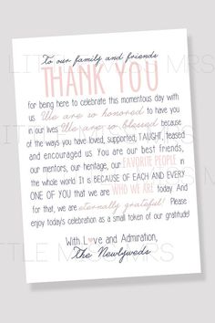 a thank card for someone who has passed their wedding vows