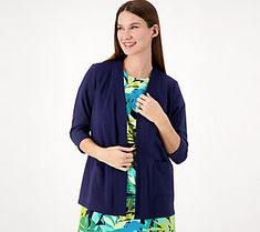 The perfect grab-and-go topper for breezy summer evenings or chilly office buildings, this cardigan features an open front for easy wear and convenient patch pockets. From Sport Savvy. Versatile Summer Outerwear With Pockets, Versatile Cardigan With Pockets For Spring, Spring Open Front Top With Pockets, Versatile V-neck Summer Outerwear, Summer Workwear Cardigan With Pockets, Summer Outerwear With Pockets For Layering, Summer Layering Outerwear With Pockets, Open Front Cardigan With Pockets For Daywear, Versatile Cardigan With Pockets