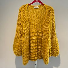 Goodnight Macaroon Mustard Yellow Knit Sweater Size Fits L Large Stitch Chunky Sweater Trumpet Sleeve Closes By Wrists Fabulous Condition Amazing!!!! Open Cardigan Pre-Owned Condition Bag 7c Soft Wool Crochet Sweaters Women, Yellow Knit Sweater, Crochet Inspo, Trumpet Sleeve, Yellow Knit, Baby Dresses, Yellow Fashion, Fashion Fits, Chunky Sweater