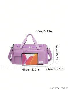 BagForLove - Personalized Embroidered Duffel Bag Product Description Color Purple Pattern Type Plain Material Fabric Closure Type Zipper Style Sporty Strap Type Double Handle Bag Size Medium Composition 100% Polyester Size Chart INCH CM Bag Length Strap Length Bag Width Bag Height Handle Height Size 18.5 inch 47.2 inch 7.9 inch 10.2 inch 5.9 inch one-size Bag Length Strap Length Bag Width Bag Height Handle Height Size 47 cm 120 cm 20 cm 26 cm 15 cm one-size Details Pictures Similar Products h2 { Portable Purple Shoulder Bag For Travel, Functional Duffle Bag With Pockets, Rectangular Purple School Travel Bag, Rectangular Purple Duffle Bag, Purple Rectangular Travel Bag For Daily Use, Purple Rectangular Bag With Pockets, Casual Rectangular Duffle Bag, Purple Shoulder Bag With Pockets, Purple Rectangular Duffle Bag For Daily Use