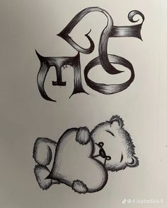 some type of lettering with a teddy bear on it