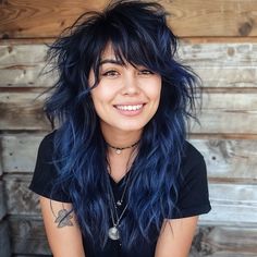 magnific 6G9V9IGtcyi84s0TiwVD Mullet with Shaggy Layers in Midnight Blue Blue Shag Haircut, Short Choppy Layers On Long Hair, Edgy Haircuts For Straight Hair, Blue Shaggy Hair, Long Hair With Shaggy Layers, Shag Side Bangs, Blue Shag Hair, Emo Layered Hair, Shag Without Bangs